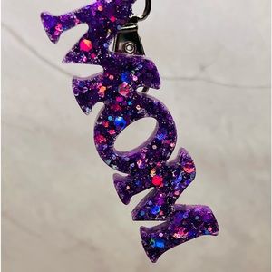 Purple glitter mom keychain